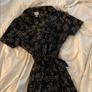 Black Print Midi Dress w/collar and belt